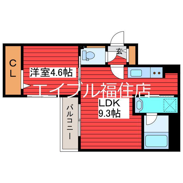 CARRERA福住 3RD(1LDK/3階)の間取り写真
