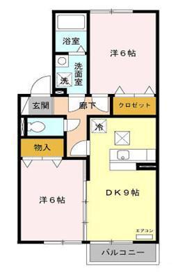 グラニーズガーデンA棟(2DK/2階)の間取り写真