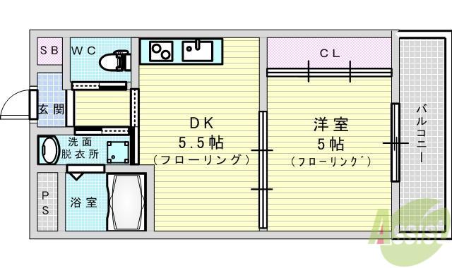 クリスタルコート江坂(1DK/1階)の間取り写真