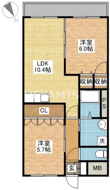 アイディール(2LDK/2階)の間取り写真