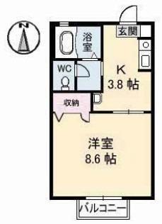 パシフィックA棟(1K/2階)の間取り写真