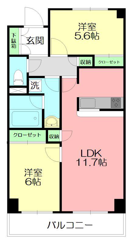 リーカル小田原(2LDK/6階)の間取り写真