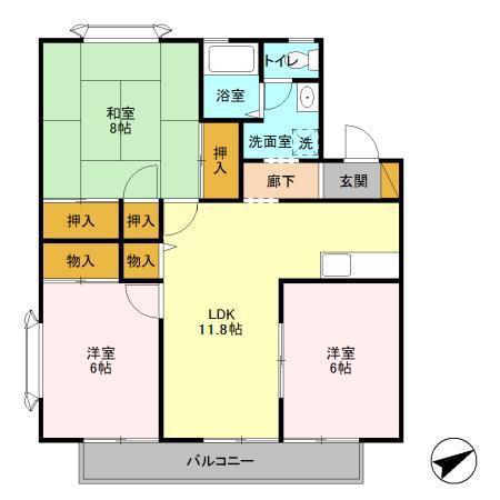 カサグランデ君塚(3LDK/1階)の間取り写真
