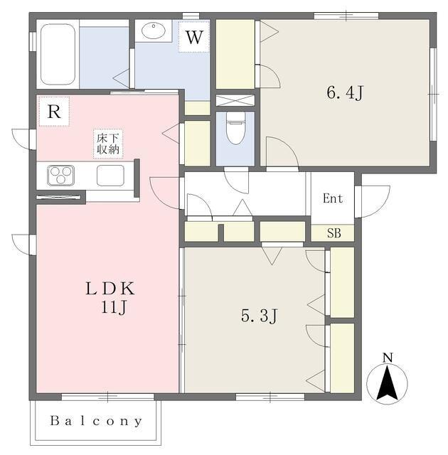 ブロヌーブ北山(2LDK/1階)の間取り写真