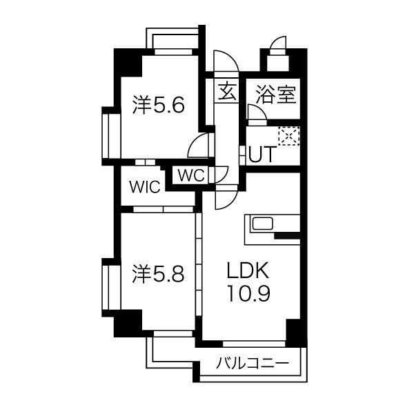 ヒルクレスト百道(2LDK/6階)の間取り写真