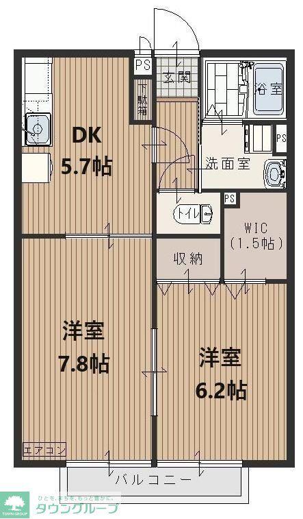 ソレイユ・メゾンB(2DK/2階)の間取り写真