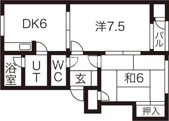 ヴェルディ B棟(2DK/2階)の間取り写真