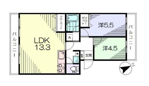 ニックハイム尾山台(2LDK/3階)の間取り写真