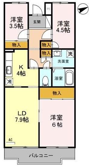 グリーンコーポ(3LDK/2階)の間取り写真