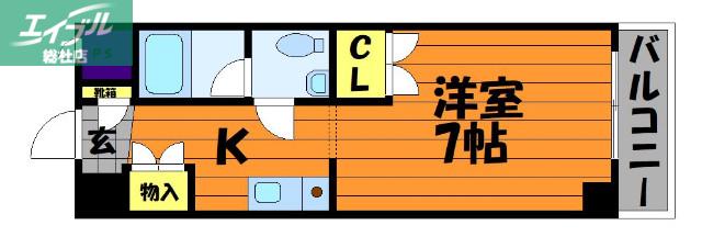 レファインド倉敷(1K/2階)の間取り写真