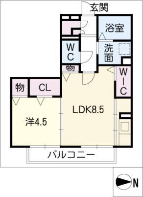 コンフォート長良B(1LDK/1階)の間取り写真