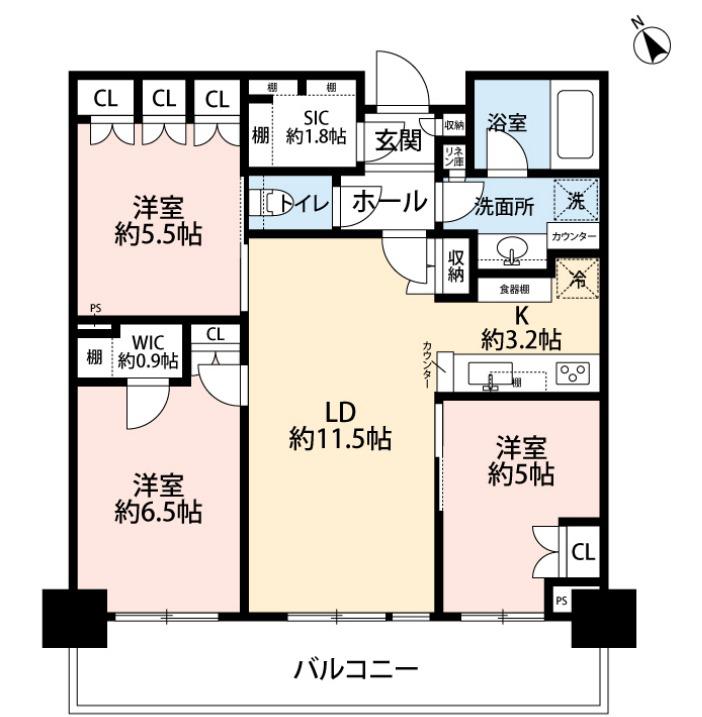 GLOBAL FRONT TOWER(3LDK/11階)の間取り写真