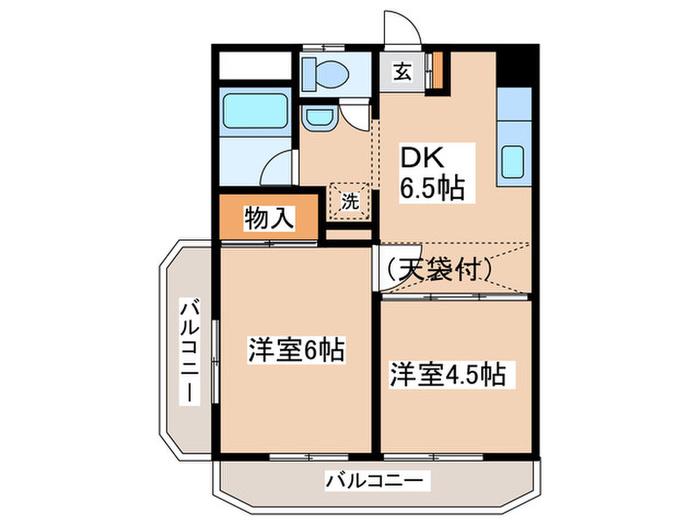 サンライズスリー(2DK/2階)の間取り写真