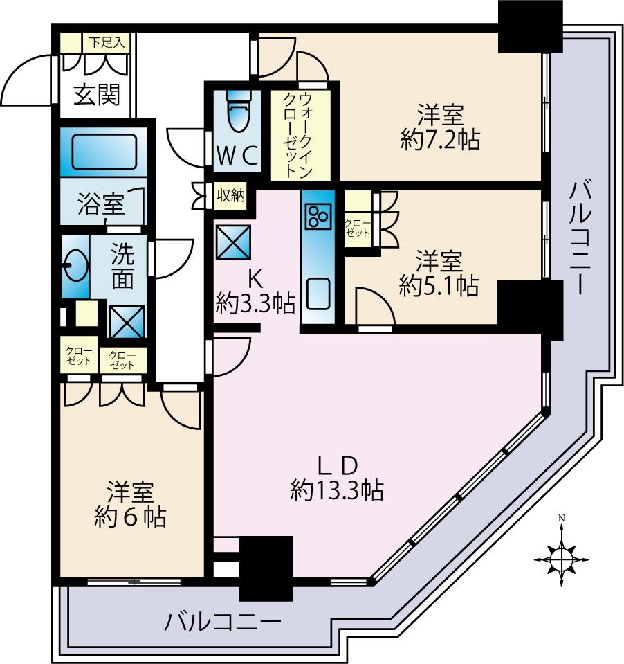 サウザンドシティ(3LDK/6階)の間取り写真
