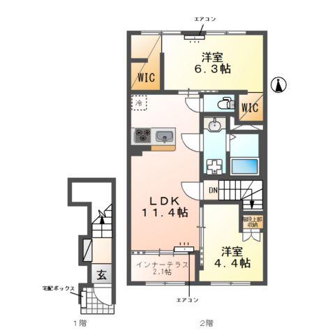 我孫子市湖北台アパート(2LDK/2階)の間取り写真