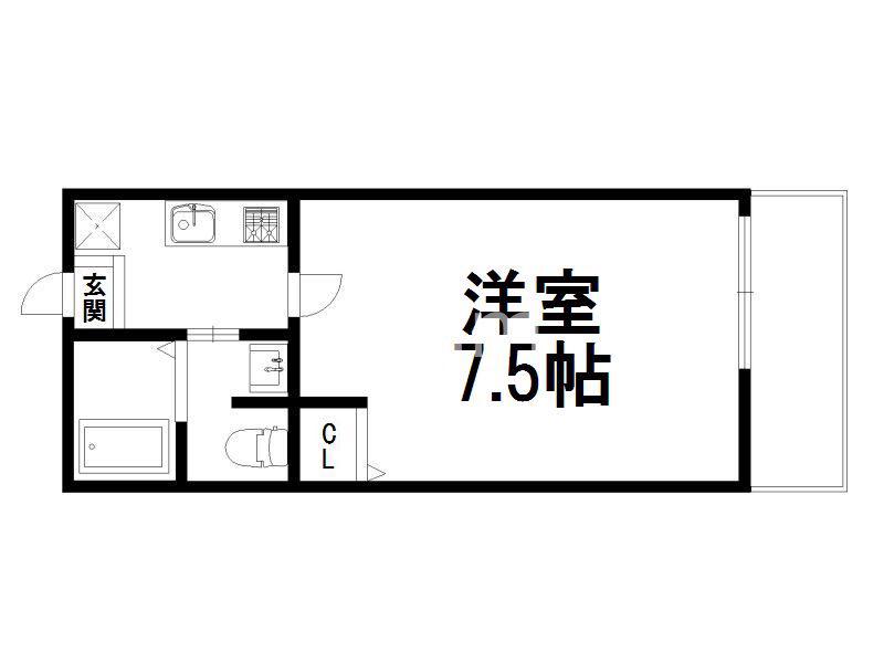 フラッティ堀川高辻(1K/3階)の間取り写真