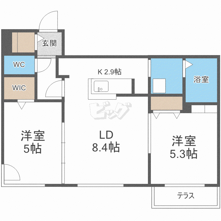 ラフィナート南郷通(2LDK/3階)の間取り写真