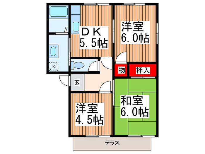 ドリームハイツC(3DK/1階)の間取り写真