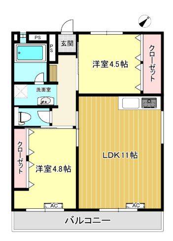 横溝ビル(2LDK/3階)の間取り写真