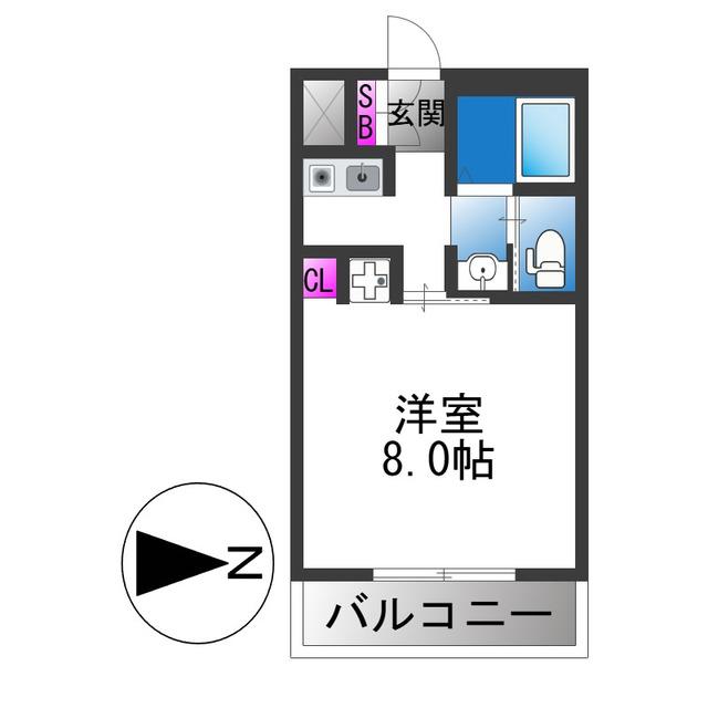 宝ハイツ(1K/2階)の間取り写真
