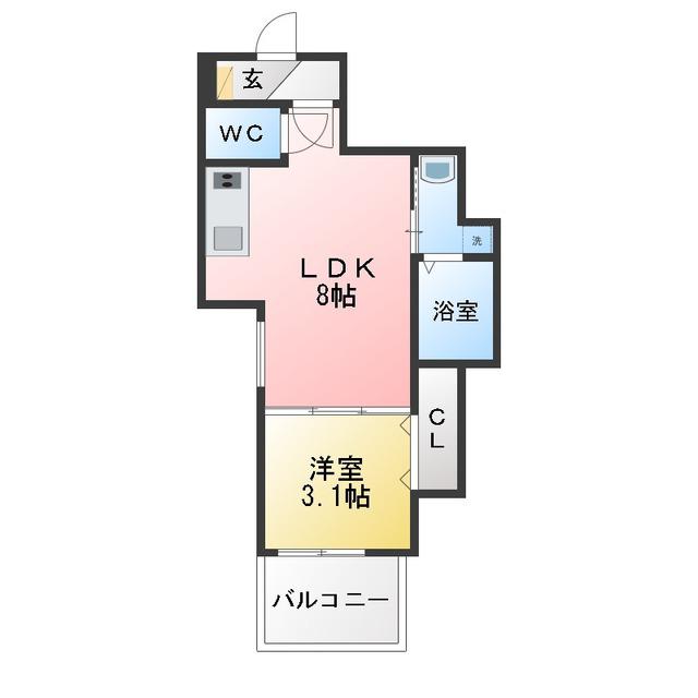 ラ・ガール・ウエストII(1LDK/1階)の間取り写真