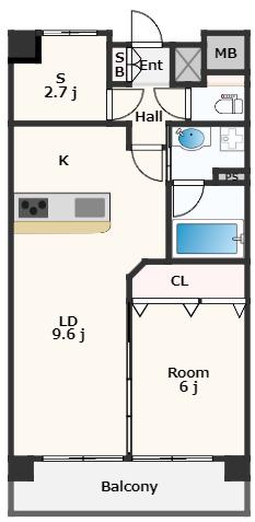 籠屋町アビタシオンII(1SLDK/5階)の間取り写真