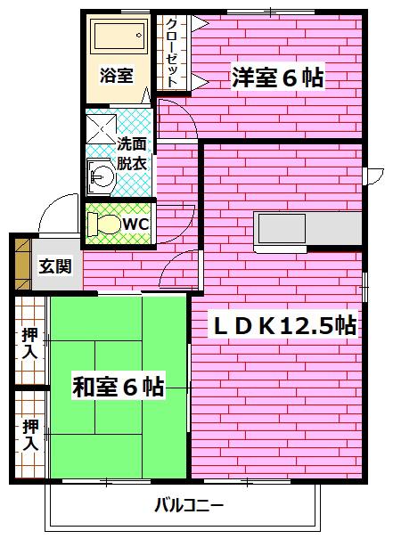 ドミール東青崎 II(2LDK/2階)の間取り写真