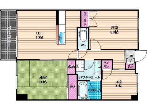 荒木ハイツ(3LDK/4階)の間取り写真