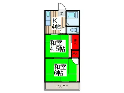 コーポ須賀(2K/2階)の間取り写真