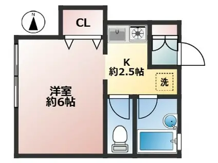 シーサイドニシ(1K/1階)の間取り写真