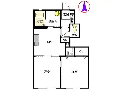 シャーメゾンショップ ルミエール・パル新宮(2DK/1階)の間取り写真