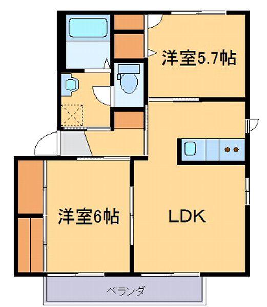 アスナロD(2LDK/1階)の間取り写真