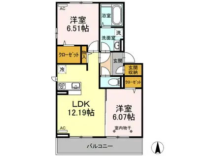 パークウエスト上別府 B棟(2LDK/1階)の間取り写真