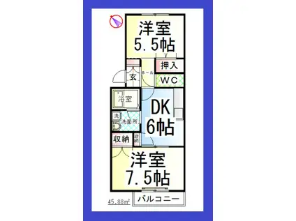 グレース(2DK/1階)の間取り写真