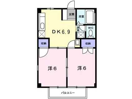 プライムハイツII(2DK/1階)の間取り写真