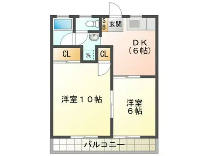 ナインフラッツ(2DK/1階)の間取り写真