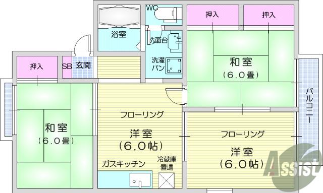 エヤナ蔵2(3DK/1階)の間取り写真