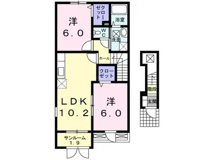 夢ハイツマツダI(2LDK/2階)の間取り写真