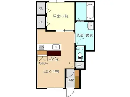 風とみどりのカシェット 華-HANA(1LDK/1階)の間取り写真