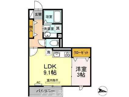 アベニュー小向(1LDK/1階)の間取り写真