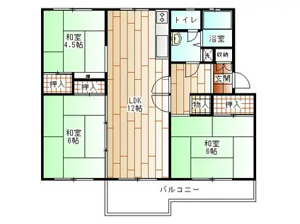 六ッ川台団地2-1棟(3LDK/3階)の間取り写真