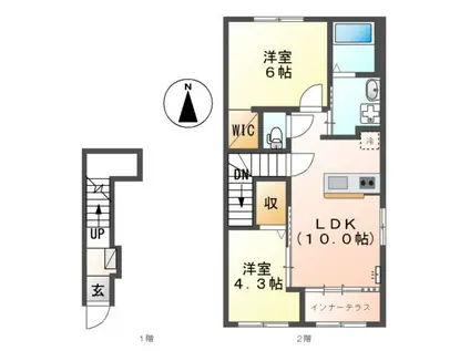 大治町三本木屋形アパート(2LDK/2階)の間取り写真