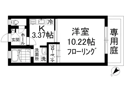 アームズパーク・ハウス(1K/1階)の間取り写真