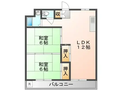 シャトー森岡(2LDK/1階)の間取り写真
