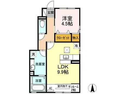 グランド シャインB棟(1LDK/1階)の間取り写真