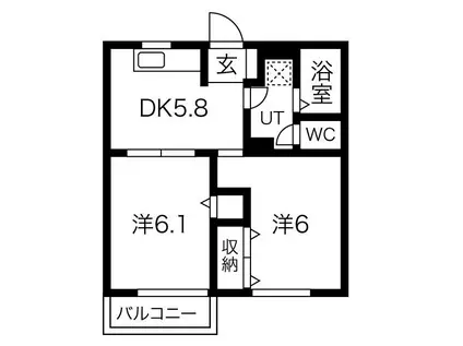 ファミール蓼野(2DK/2階)の間取り写真