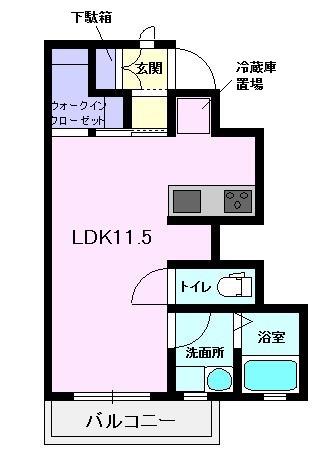 ドルチェ・ヴィータ御船山D(1K/1階)の間取り写真