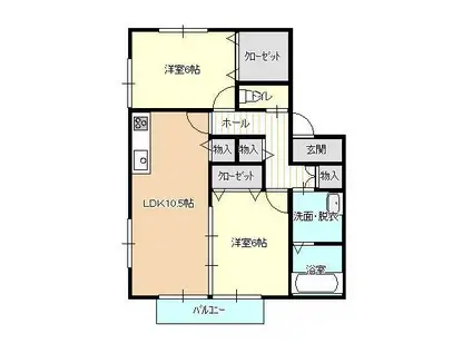 ヴィラ・来留美B棟(2LDK/2階)の間取り写真