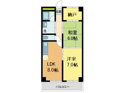 ロイヤルメゾン宝塚南(2LDK/4階)の間取り写真