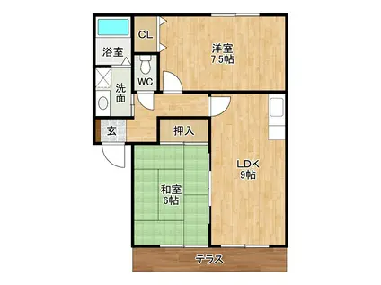ウインディア福柳木(2LDK/1階)の間取り写真